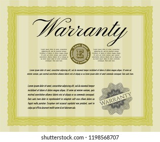 Yellow Formal Warranty Certificate template. Beauty design. Complex background. Detailed. 