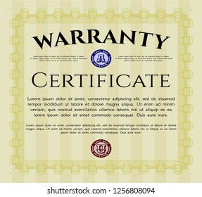 Yellow Formal Warranty Certificate template. Nice design. Customizable, Easy to edit and change colors. With linear background. 