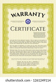 Yellow Formal Warranty Certificate template. With quality background. Good design. Customizable, Easy to edit and change colors. 