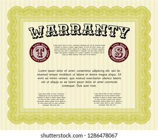 Yellow Formal Warranty Certificate template. With quality background. Detailed. Superior design. 
