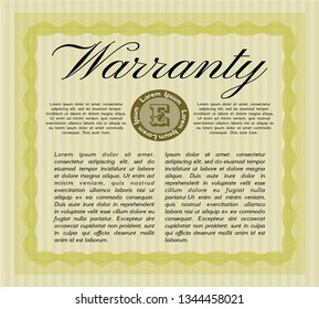 Yellow Formal Warranty Certificate template. Good design. Detailed. With complex linear background. 