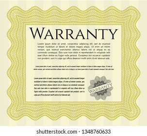 Yellow Formal Warranty Certificate template. Vector illustration. With linear background. Perfect design. 