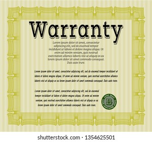 Yellow Formal Warranty Certificate template. With guilloche pattern and background. Customizable, Easy to edit and change colors. Artistry design. 