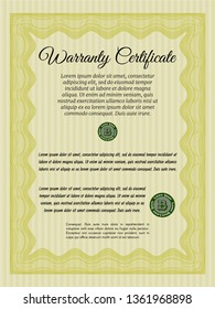 Yellow Formal Warranty Certificate template. Excellent design. With guilloche pattern. Customizable, Easy to edit and change colors. 