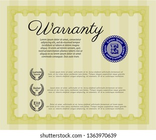 Yellow Formal Warranty Certificate template. Nice design. With linear background. Customizable, Easy to edit and change colors. 