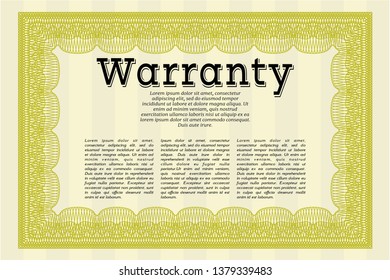 Yellow Formal Warranty Certificate template. Vector illustration. With quality background. Money design. 