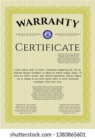 Yellow Formal Warranty Certificate template. Artistry design. With guilloche pattern. Detailed. 