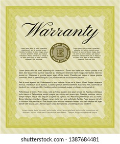 Yellow Formal Warranty Certificate template. With guilloche pattern. Customizable, Easy to edit and change colors. Lovely design. 