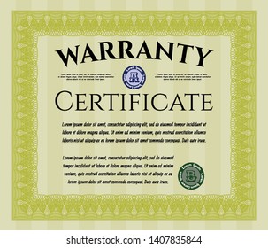 Yellow Formal Warranty Certificate template. Customizable, Easy to edit and change colors. Complex background. Elegant design. 