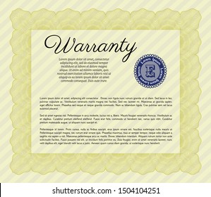 Yellow Formal Warranty Certificate template. Printer friendly. Artistry design. Detailed. 
