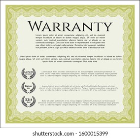 Yellow Formal Warranty Certificate template. Superior design. Vector illustration. Complex background. 