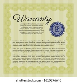 Yellow Formal Warranty Certificate template. With guilloche pattern and background. Sophisticated design. Detailed. 