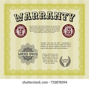 Yellow Formal Warranty Certificate template. Superior design. Customizable, Easy to edit and change colors. Printer friendly. 