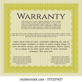 Yellow Formal Warranty Certificate template. Superior design. Complex background. Customizable, Easy to edit and change colors. 