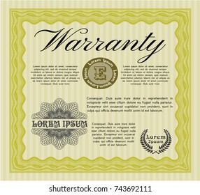 Yellow Formal Warranty Certificate template. Nice design. Complex background. Customizable, Easy to edit and change colors. 