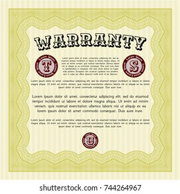 Yellow Formal Warranty Certificate template. Beauty design. Detailed. With great quality guilloche pattern. 