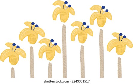 Yellow forsythia flowers are designed in a retro mood.  It symbolizes flowers blooming on long tree branches.  Easily change the size and background color as a vector.