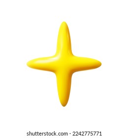 Yellow four pointed star isolated on white background. 3D vector illustration.