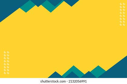 Fondo de marco amarillo decorado con triángulos azules y verdes. Simple memphis fondo vectorial. Adecuado para plantillas de tarjetas, fondo, afiche, folleto y portada de libros