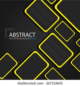 Yellow frame box with space for text design on black dark background , vector