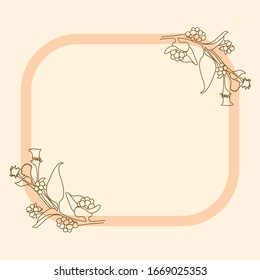 yellow frame on the corners of a twig of a burdock. vector line illustration. for the design of announcements.