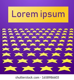 Yellow frame on a lilac background with yellow stars. Lorem ipsum. Vector