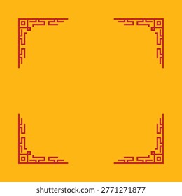 A yellow frame with red lines and a red border. The frame is used to frame a picture or artwork. The frame is made of a material that is durable and can withstand wear and tear