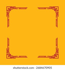 A yellow frame with red lines. The frame is square and has a red border. The frame is a decorative border that is used to frame a picture or artwork