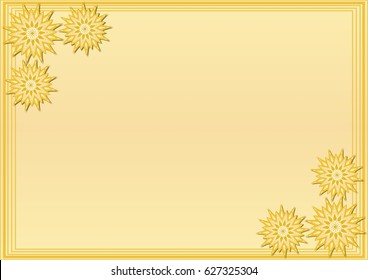 Yellow frame with stylized geometric flower in corner, blank area for own message, vector EPS 10