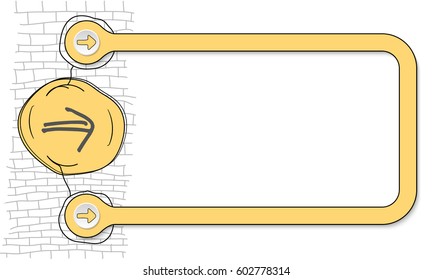 Yellow frame for text and hand written arrow