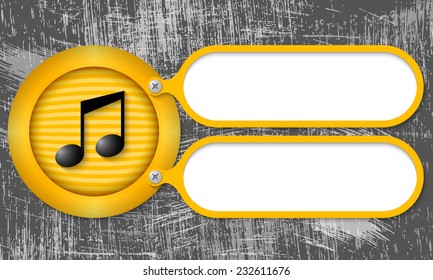 Yellow frames with music icon and scratched background