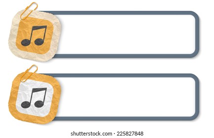 yellow frames with texture crumpled paper and music symbol