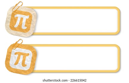 yellow frames with texture crumpled paper and pi symbol
