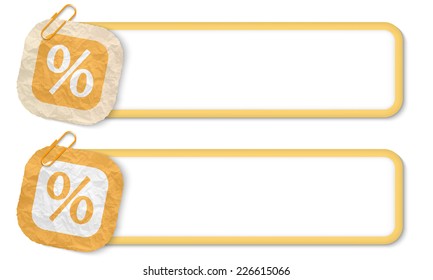 yellow frames with texture crumpled paper and percent symbol