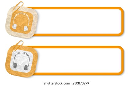 yellow frames with texture crumpled paper and headphones