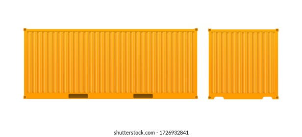 Gelber Frachtbehälter.
Großer Container für auf weißem Grund isolierte Schiffe. Vektor.