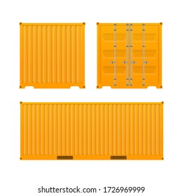 Yellow freight container.
Large container for a ship isolated on a white background. Front and side view. Vector.