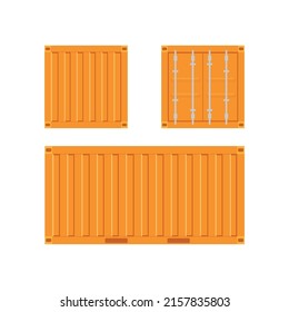 Contenedor de carga amarillo.Contenedor grande para un buque aislado en un fondo blanco. Vista frontal y lateral. Vector.