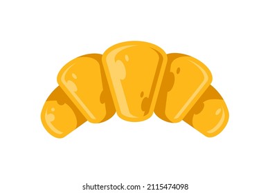 Yellow fresh appetizing croissant baking pastry dessert icon vector flat illustration. Tasty delicious traditional morning food snack crispy meal isolated. Badge cafe restaurant menu or bakery shop
