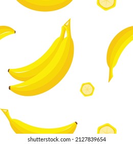 Yellow fresh bananas on white background. Seamless vector texture. Vector Illustration. Fruits isolated on white. EPS 10.