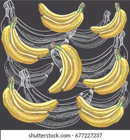 yellow, fresh, organic, natural,colored, bananas graphic, vector illustration, lettering for design, menu, cafe decoration.