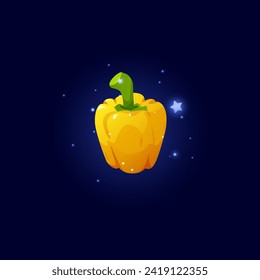 Estilo llano de pimienta fresca amarilla, ilustración vectorial aislada en fondo azul. Elemento de diseño decorativo, caza de granja, producto natural orgánico