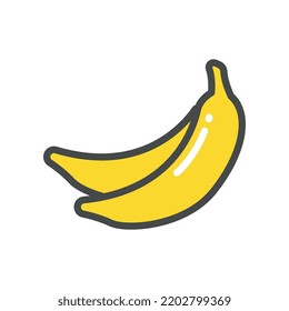 Yellow Fresh and ripe Banana fruit Silhouette in line modern style. Food organ for vegan or vegetarian, icon. Vector illustration filled outline style. EPS10
