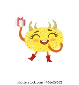 Yellow Friendly Monster With Hornes Wearing Red Boots