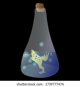 Yellow Frog In The Magic Bottle With Bubbles