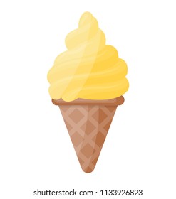 
Yellow frozen ice cream on a cone giving the concept of mango ice cream 
