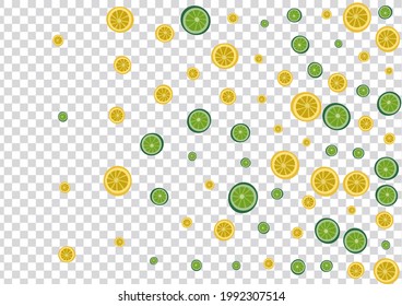 Yellow Fruit Background Transparent Vector. Art Pattern. Sunny Citrus Slice. Vegetable Lime Grass Illustration.