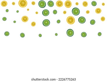 Yellow Fruit Background White Vector. Lime Repeat Set. Green Juice Citrus. Juicy Graphic Illustration.
