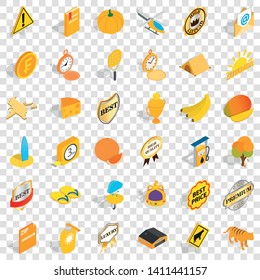 Yellow fruit icons set. Isometric style of 36 yellow fruit vector icons for web for any design