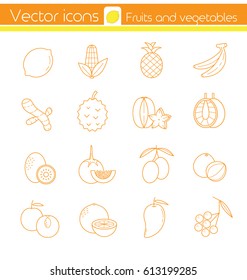 Yellow fruits and vegetables, Line vector icons, Sign and symbol.